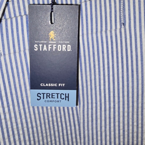 Stafford Mens Classic Fit Stretch Comfort Seersucker Blue White Stripe 46 REG - Picture 5 of 6